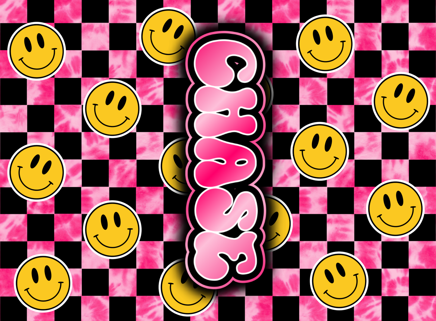 080- neon pink checkered smiley face
