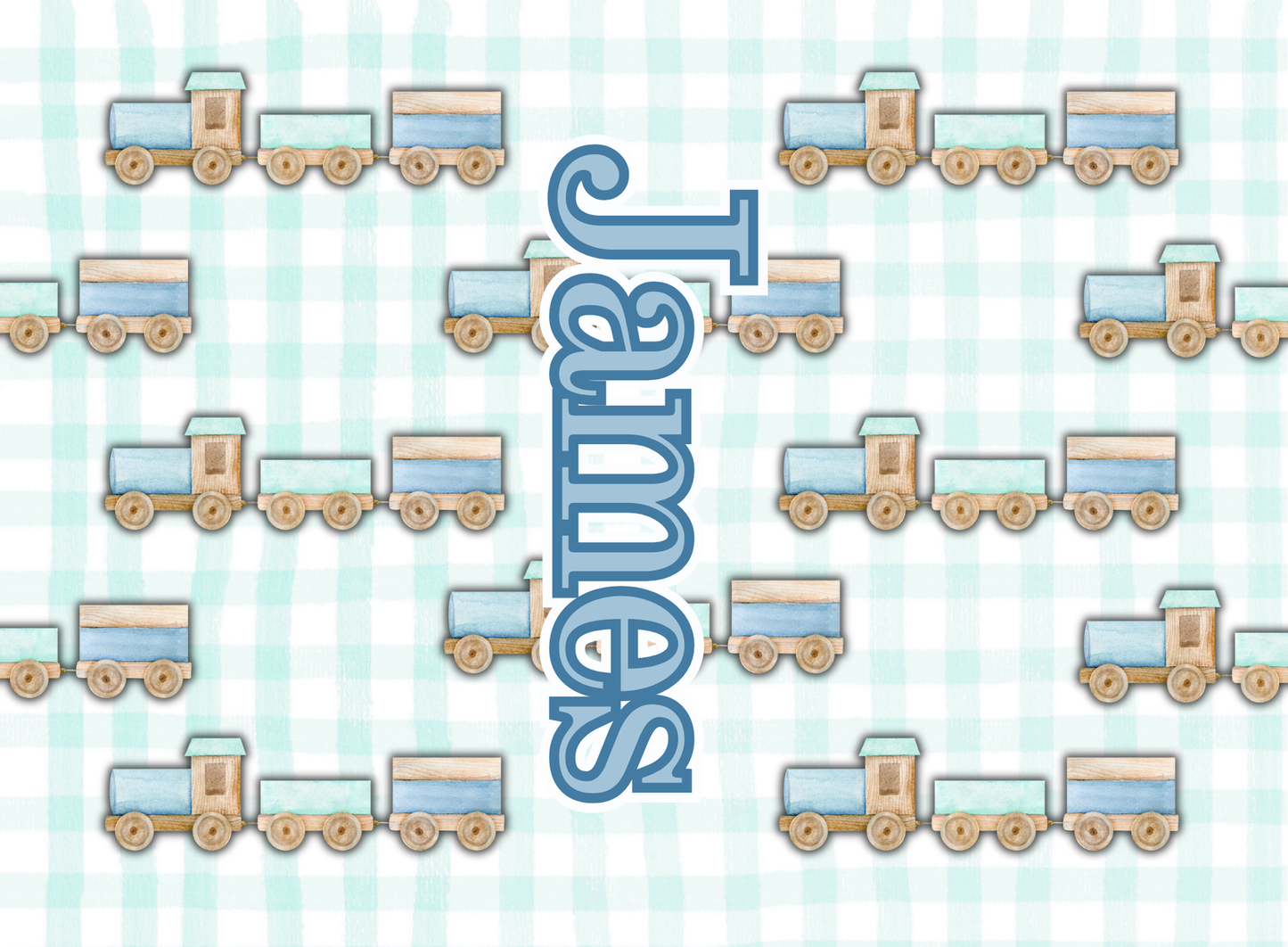 047- gingham wooden trains