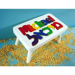 White Two-Line Personalized Puzzle Stool