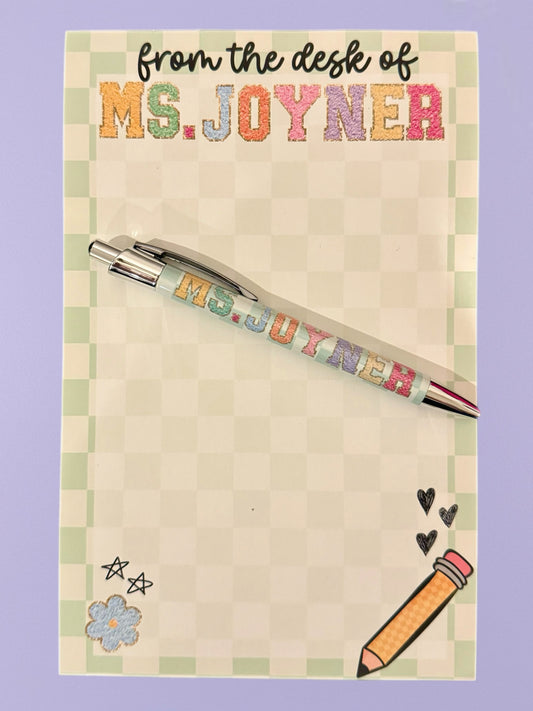 Personalized notepads and pen set