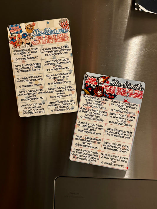 Personalized Baseball Schedule Magnet | Custom Game Day Fridge Magnet | Team Schedule Magnet