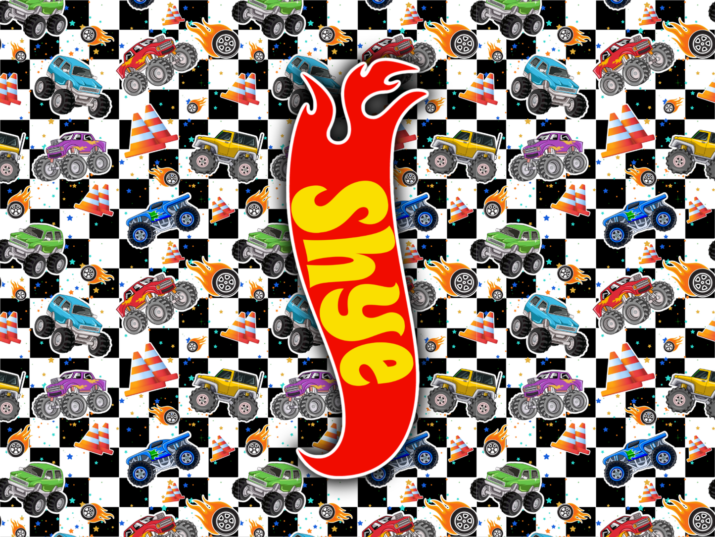 107- checkered monster trucks