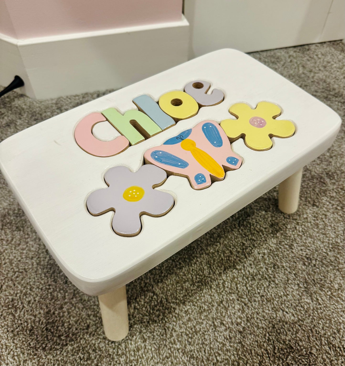 White Themed Name Puzzle Stool