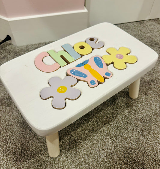 White Themed Name Puzzle Stool