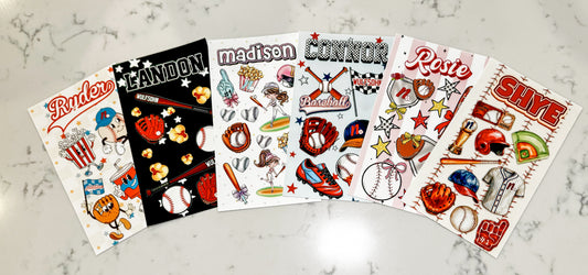 Baseball Sticker Sheets | Game Day Stickers for Water Bottles, Bat Bags & Gear