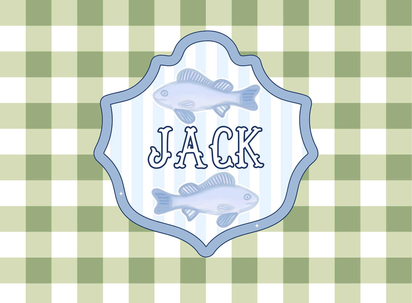 122- green gingham fish