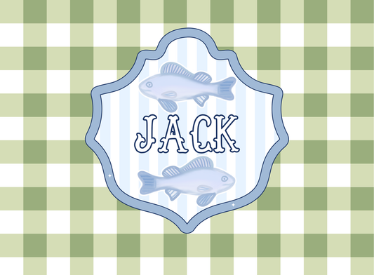 122- green gingham fish
