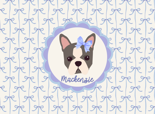 177- blue bow trellis puppy