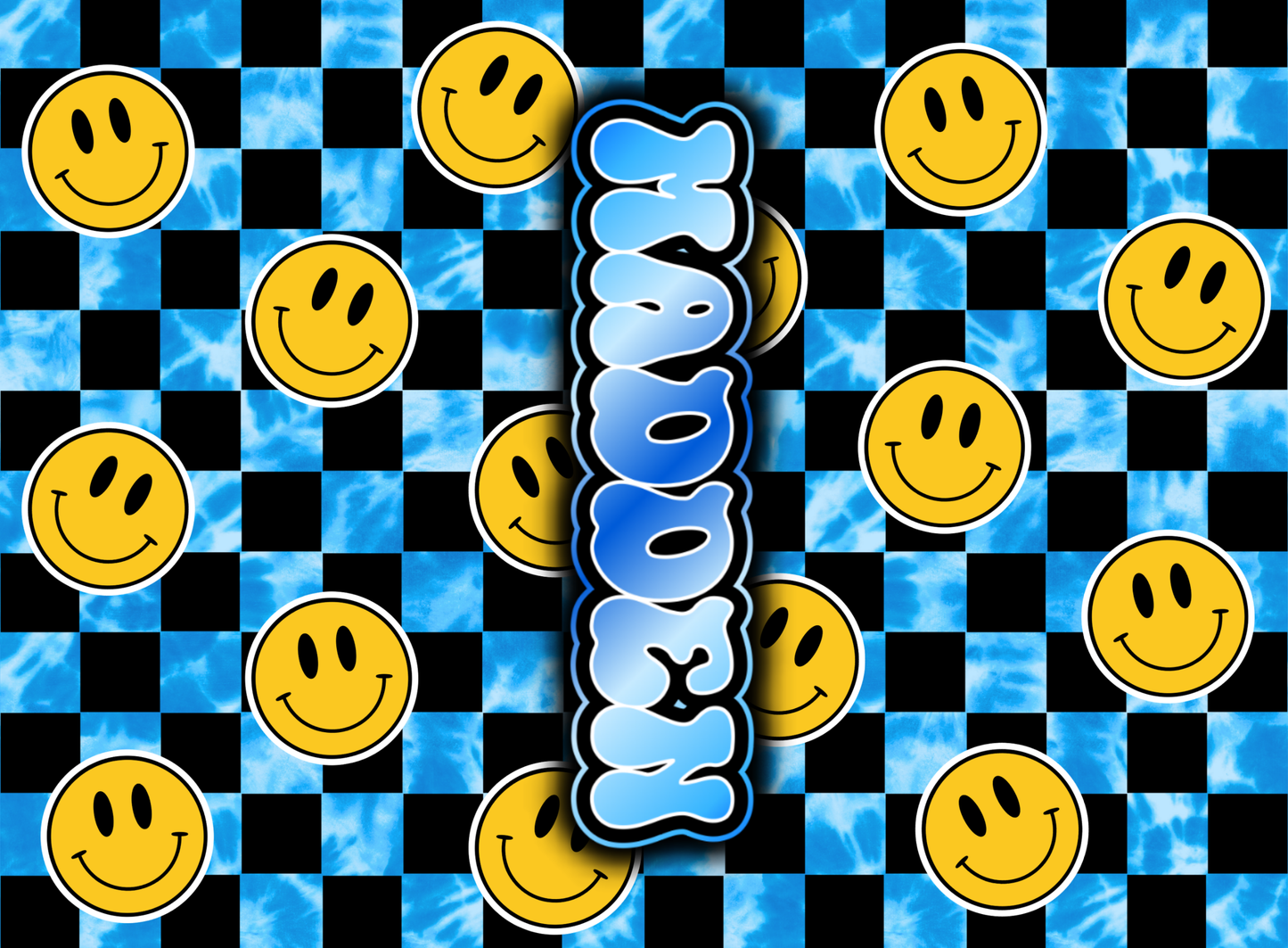 077- blue checkered smiley face