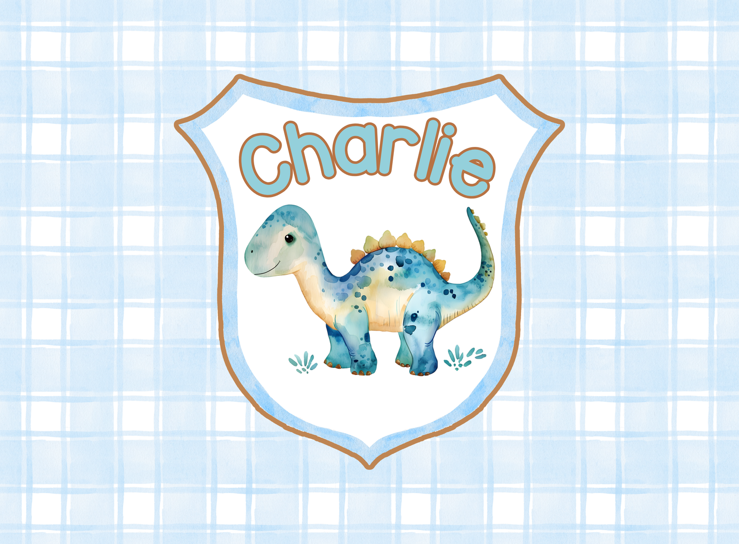 079- blue pastel gingham with dinosaur