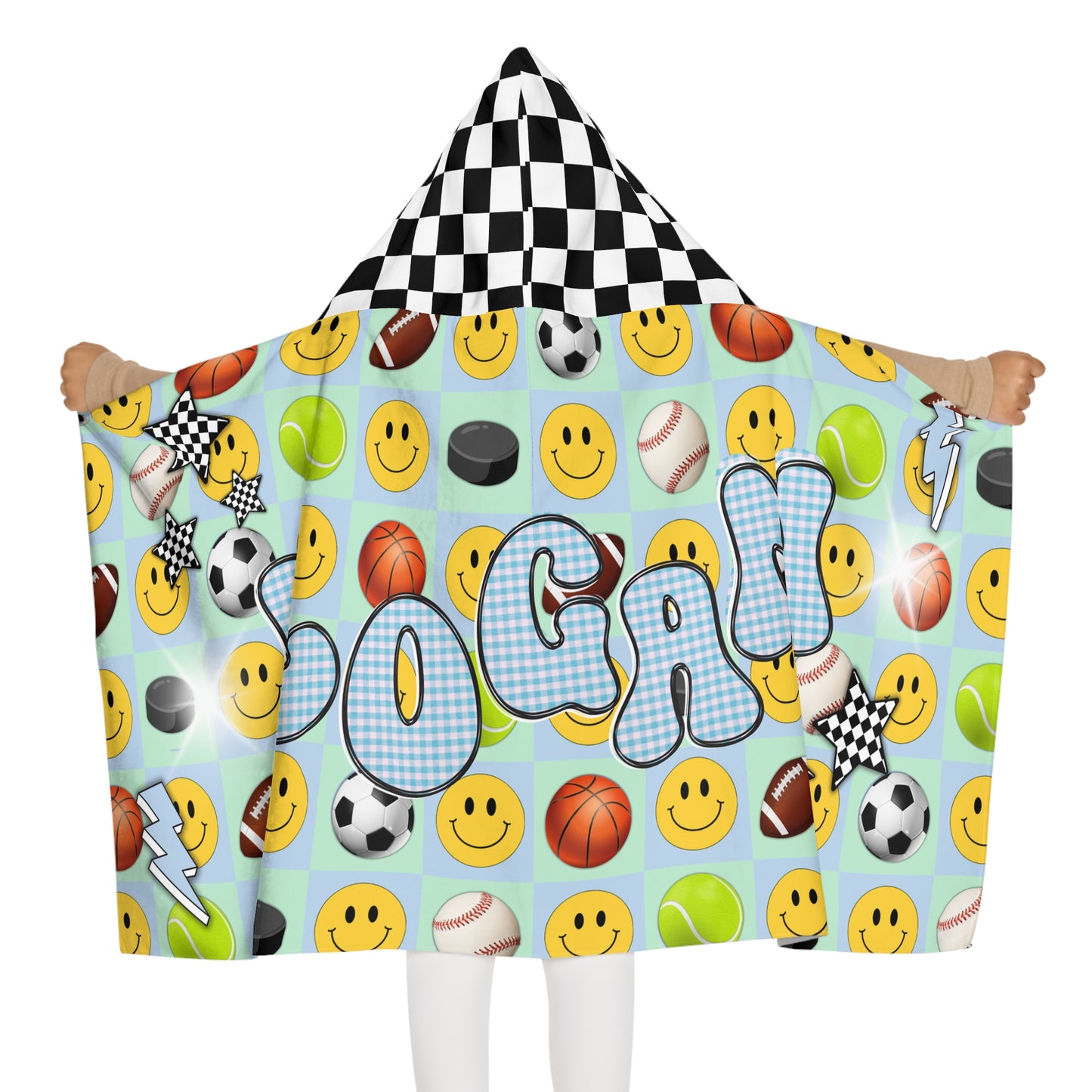 Logan’s smiley sport checker hooded towel
