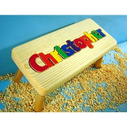 Natural Wood Personalized Name Puzzle Stool