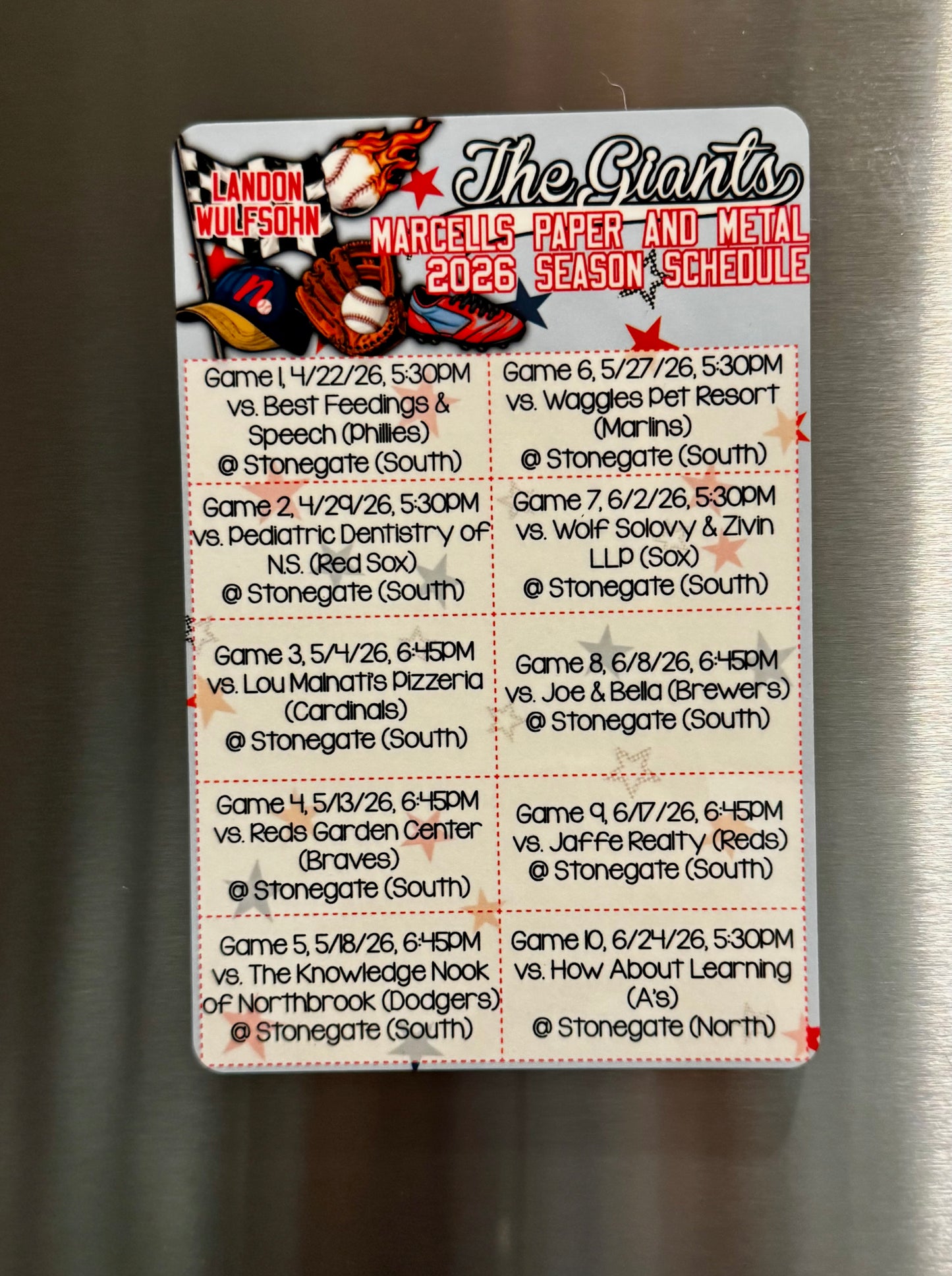 Personalized Baseball Schedule Magnet | Custom Game Day Fridge Magnet | Team Schedule Magnet