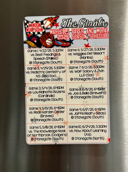 Personalized Baseball Schedule Magnet | Custom Game Day Fridge Magnet | Team Schedule Magnet