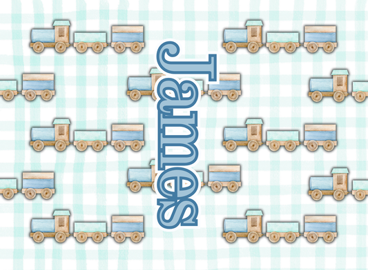 047- gingham wooden trains