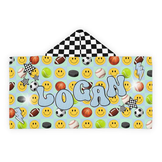 Logan’s smiley sport checker hooded towel