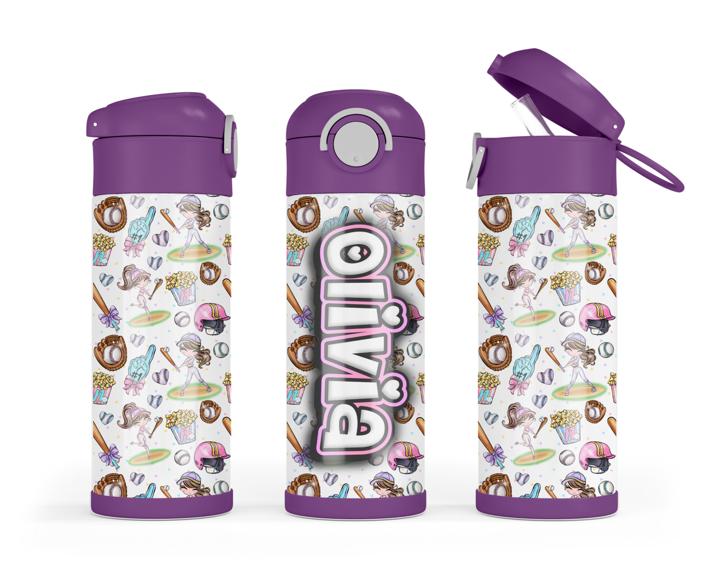 Northbrook Action Baseball Custom Kids Bottle | 12oz Leakproof Water Bottle
