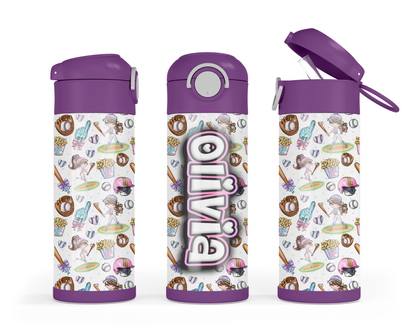 Northbrook Action Baseball Custom Kids Bottle | 12oz Leakproof Water Bottle