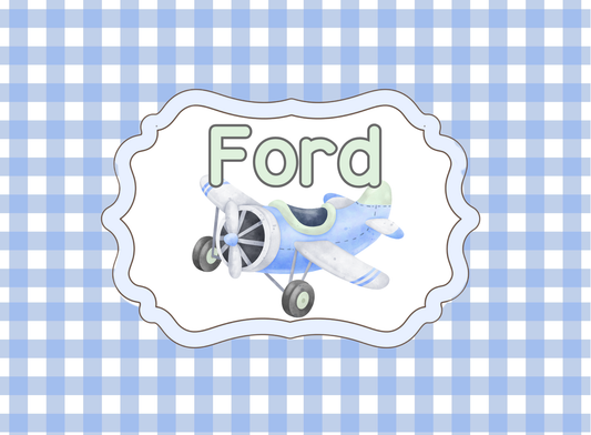 043- gingham vintage airplane