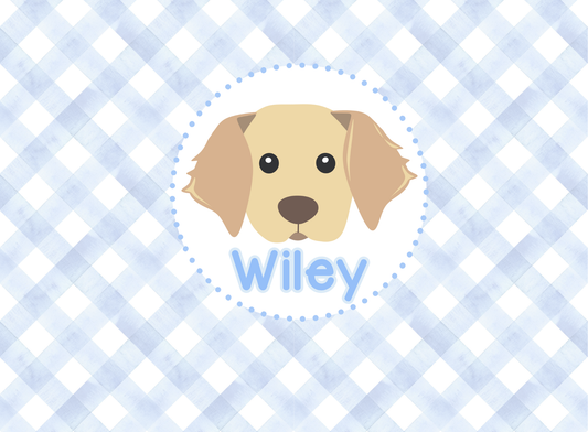 178- blue gingham puppy