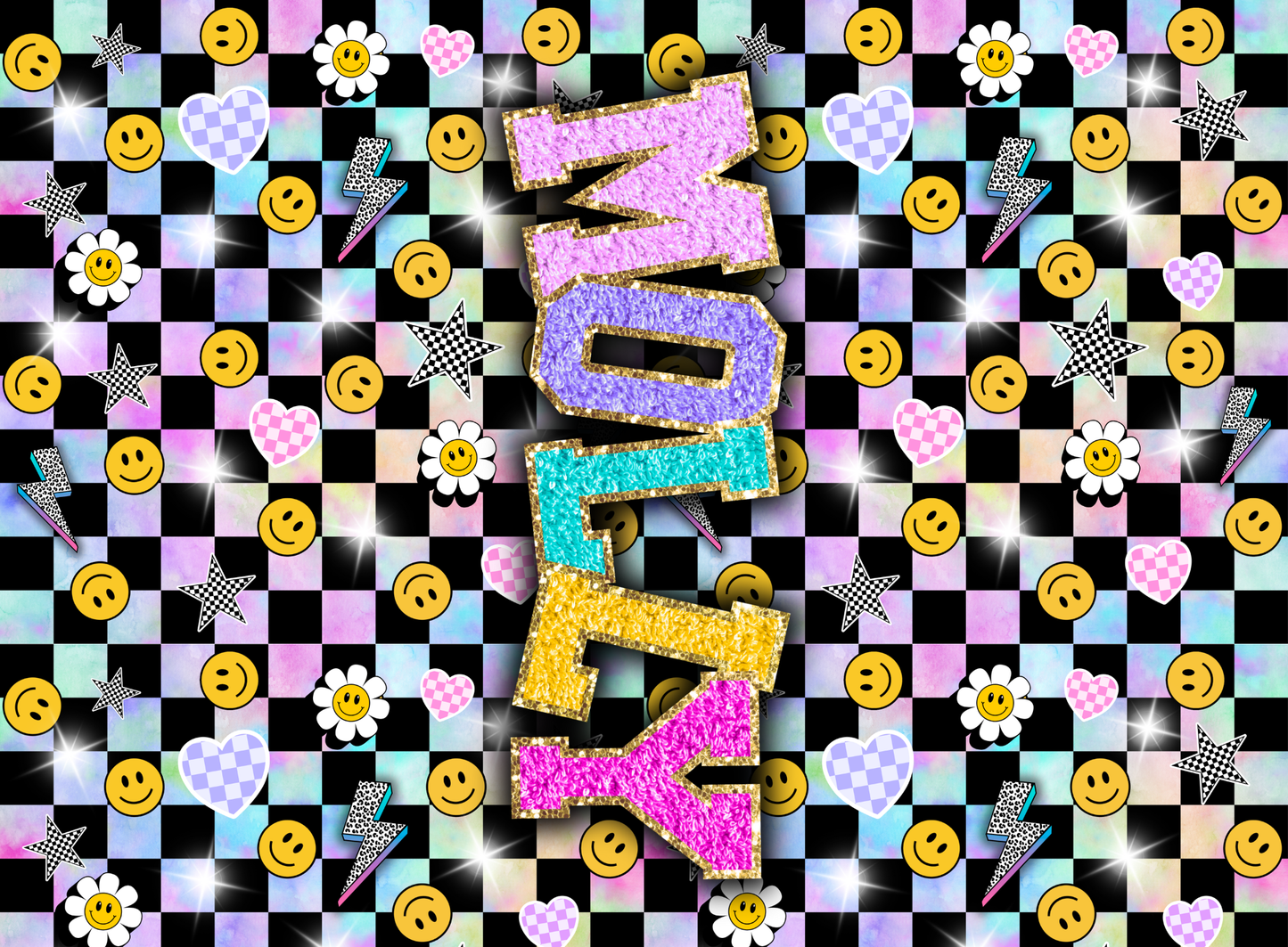 209- pastel smiley checkerboard