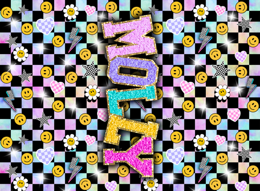 209- pastel smiley checkerboard