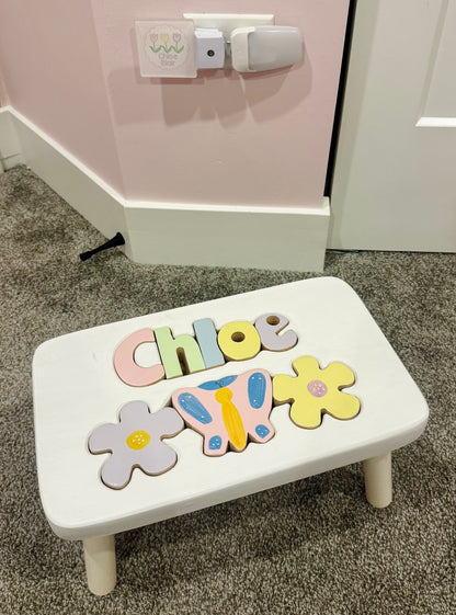 White Themed Name Puzzle Stool