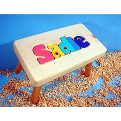 Natural Wood Personalized Name Puzzle Stool