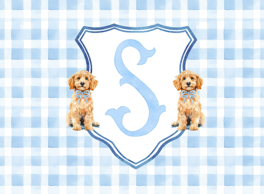 037- blue monogram pup