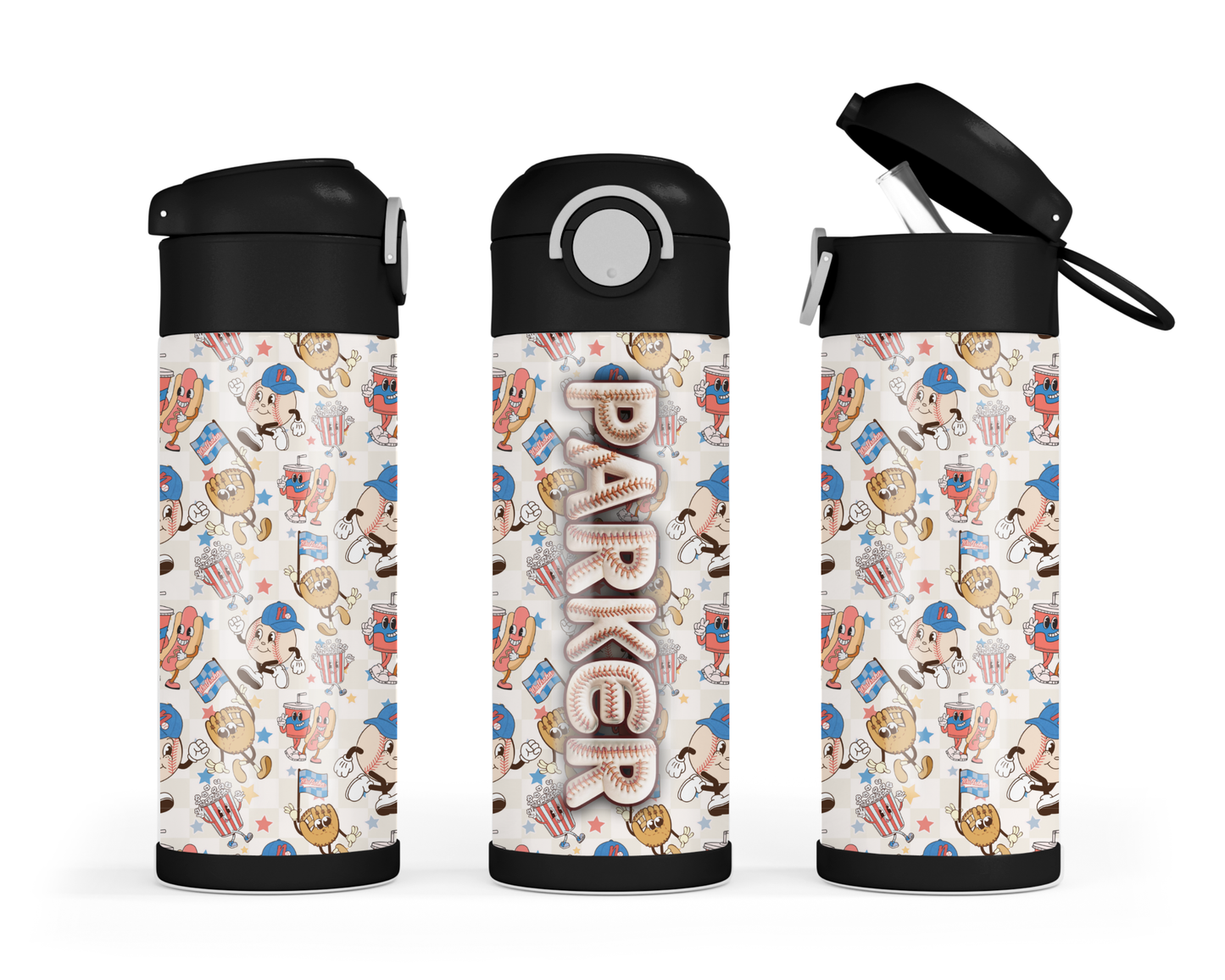 Northbrook Action Baseball Custom Kids Bottle | 12oz Leakproof Water Bottle