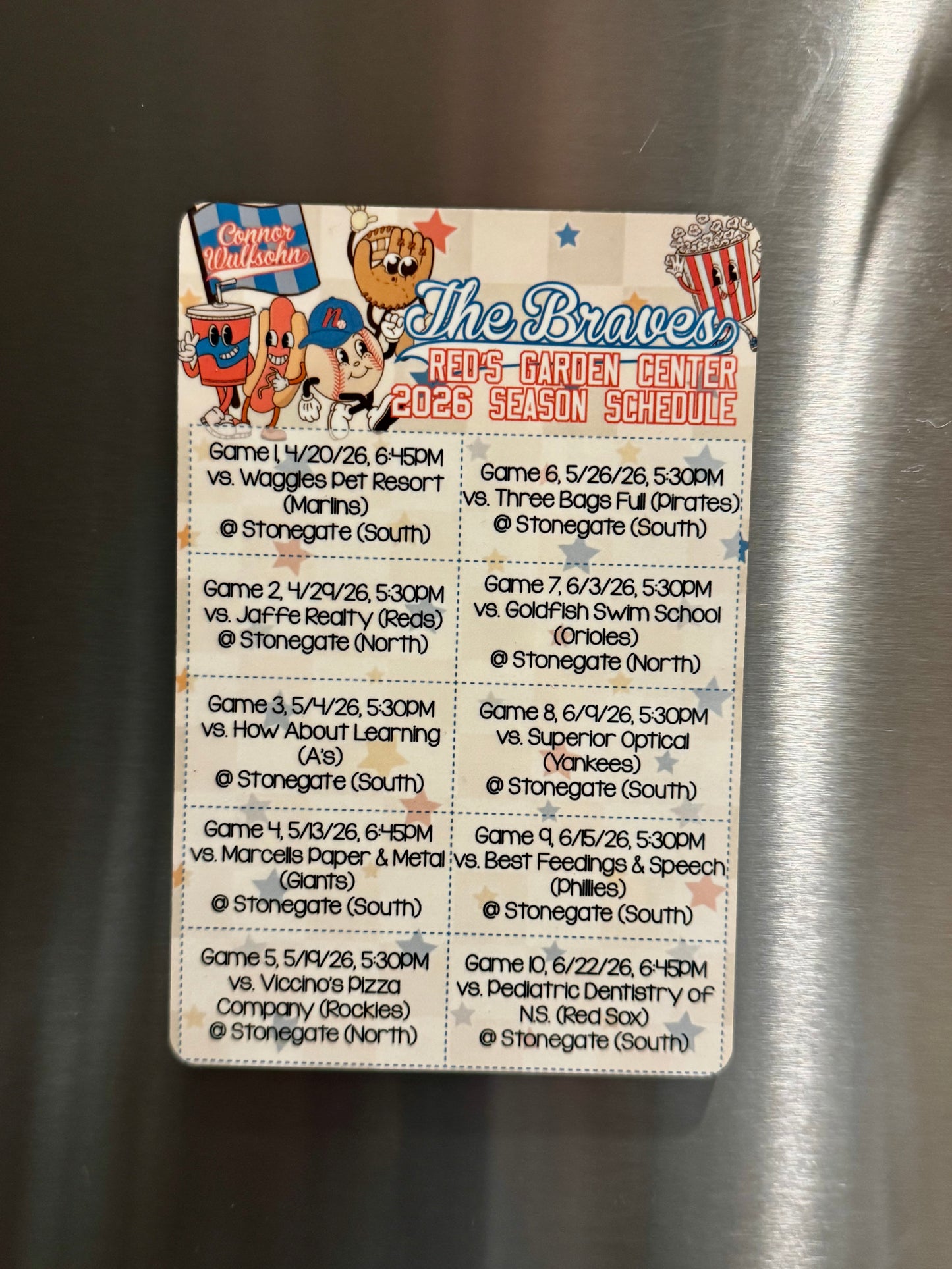 Personalized Baseball Schedule Magnet | Custom Game Day Fridge Magnet | Team Schedule Magnet