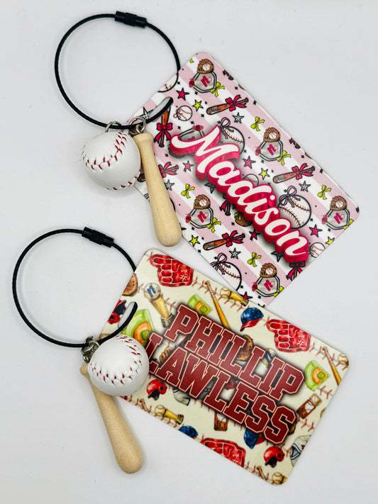 Personalized Baseball Bag Tag | Custom Player Backpack Tag with Mini Bat Charm | Sports Gear Tag
