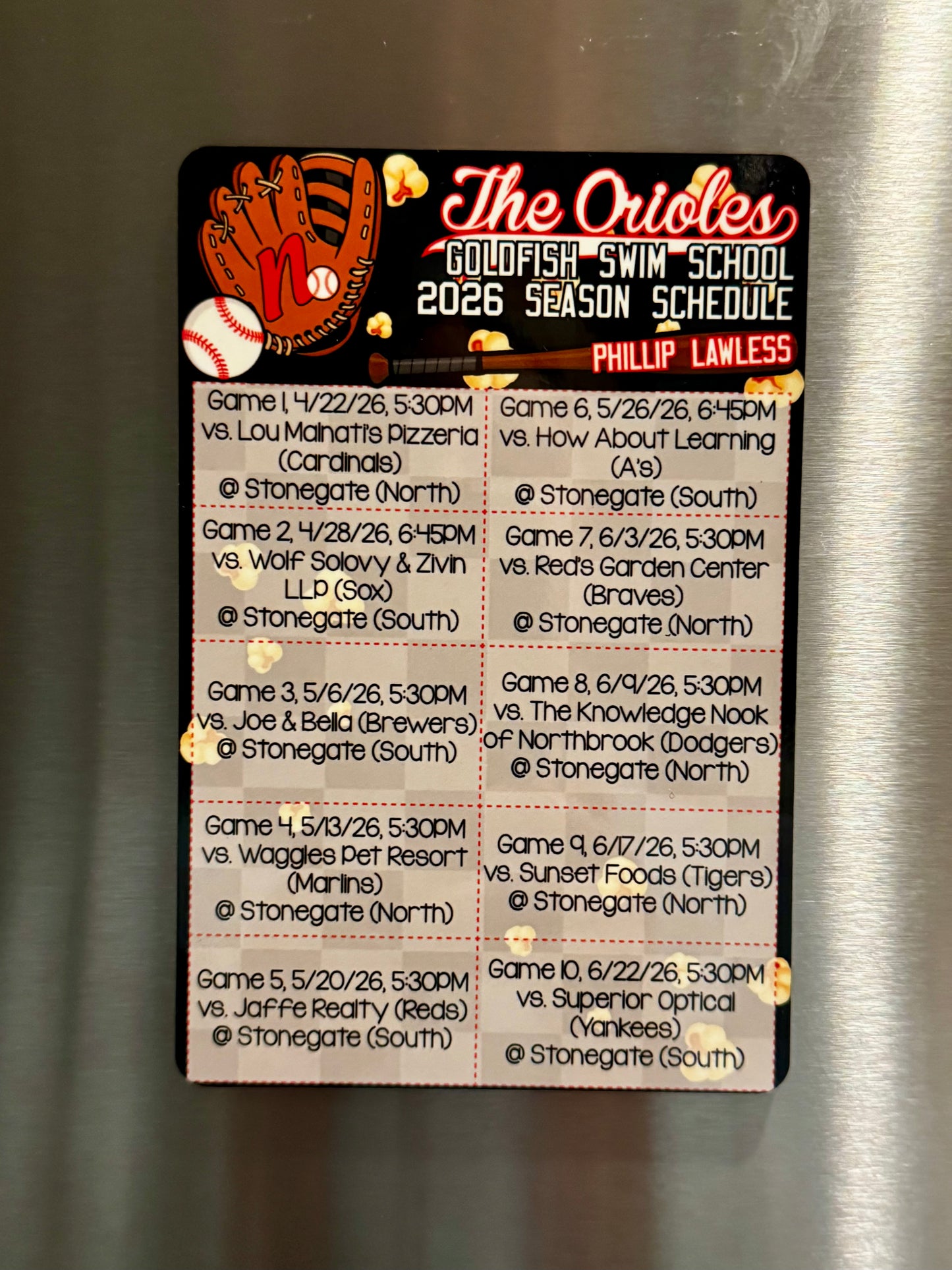 Personalized Baseball Schedule Magnet | Custom Game Day Fridge Magnet | Team Schedule Magnet