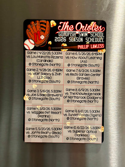 Personalized Baseball Schedule Magnet | Custom Game Day Fridge Magnet | Team Schedule Magnet