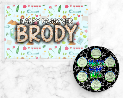 Personalized Passover Kids Placemats | Reusable Seder Activity Mat + Dry Erase Markers