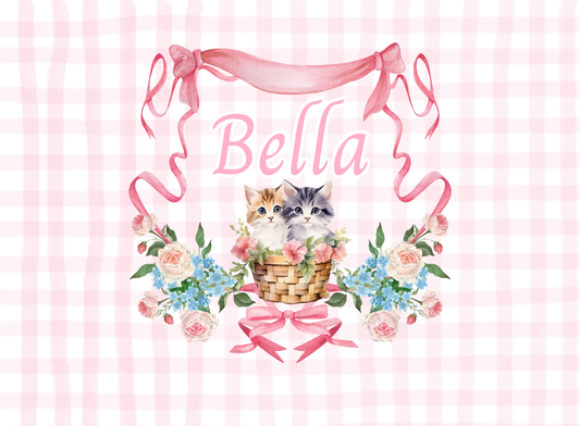 113- pink cats and flowers