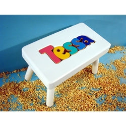 White Wood Personalized Name Puzzle Stool