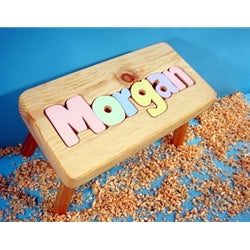 Natural Wood Personalized Name Puzzle Stool