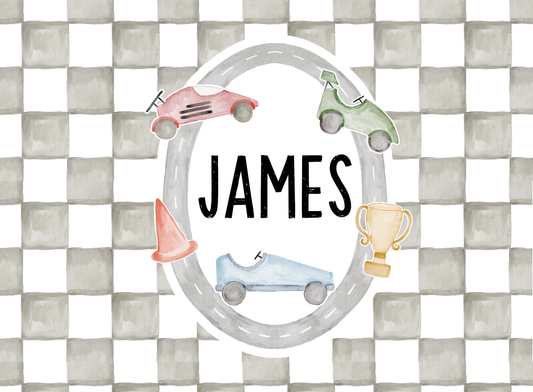 058- pastel checker race cars