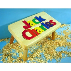 Natural Wood Two-Line Personalized Puzzle Stool