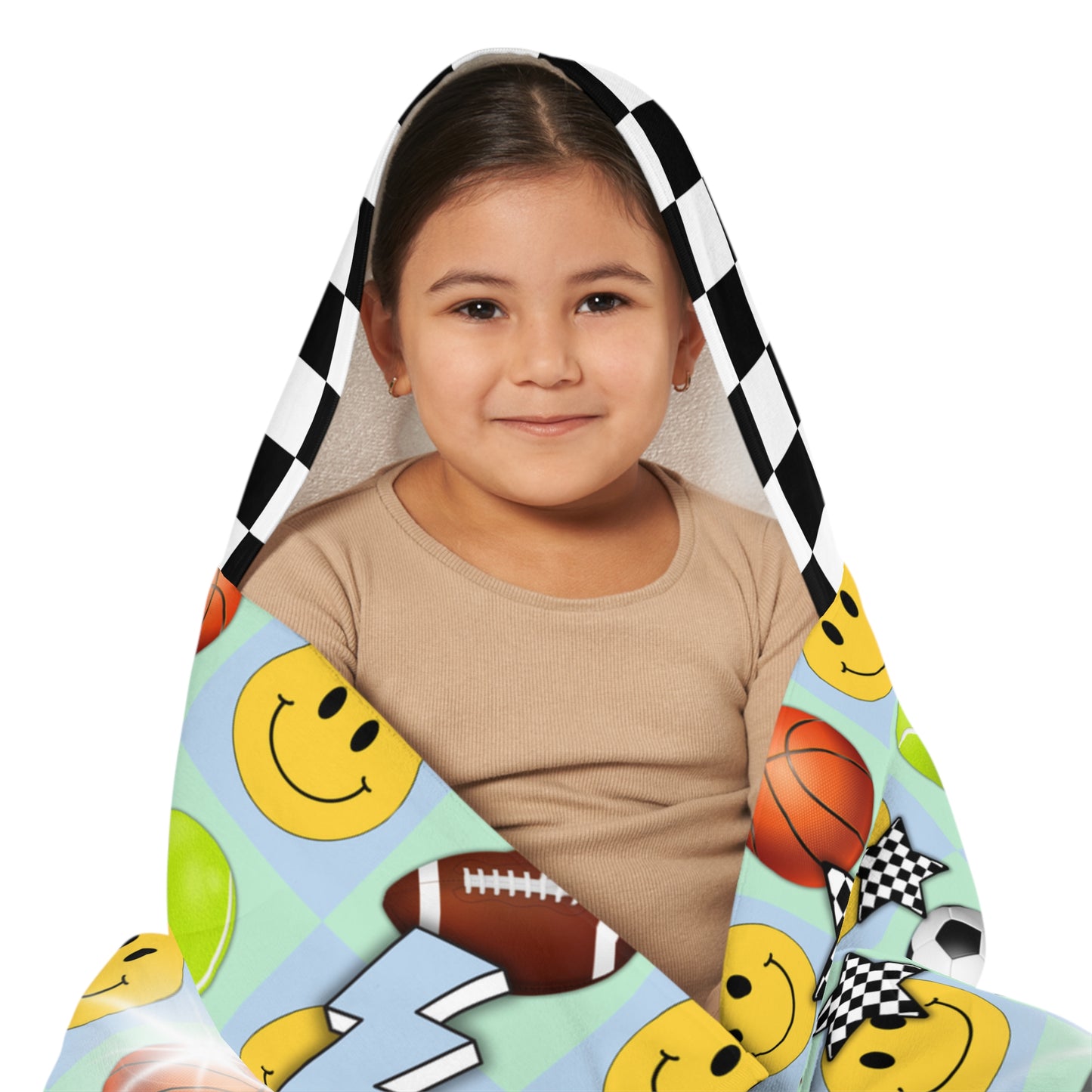 Logan’s smiley sport checker hooded towel