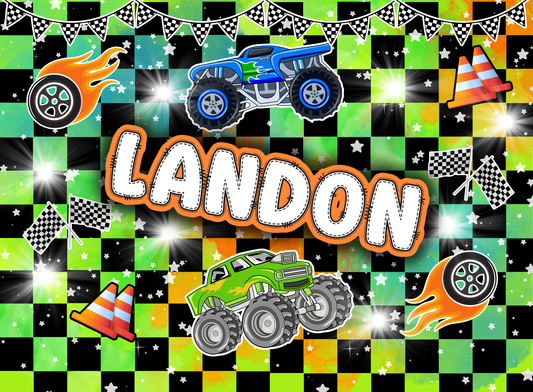 032- green and teal monster trucks