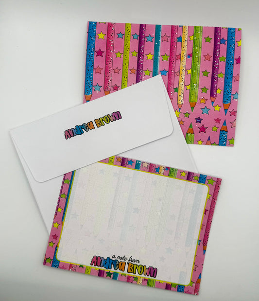 Personalized Stationery Set | Custom Flat Note Cards + Printed Envelopes