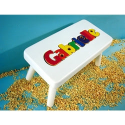 White Wood Personalized Name Puzzle Stool
