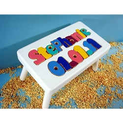 White Two-Line Personalized Puzzle Stool