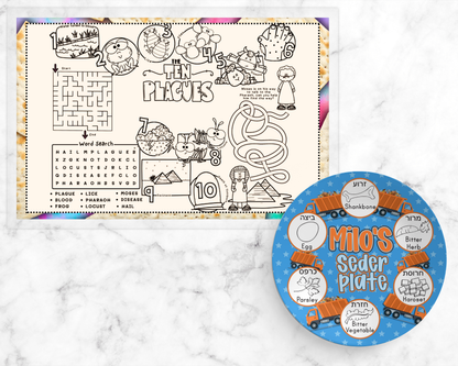 Personalized Passover Kids Placemats | Reusable Seder Activity Mat + Dry Erase Markers