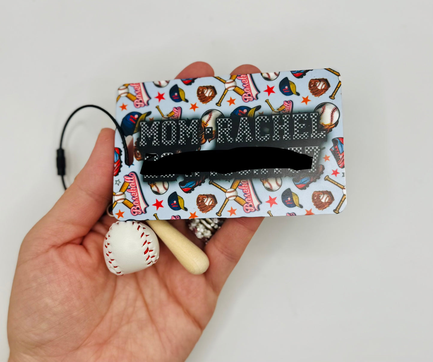 Personalized Baseball Bag Tag | Custom Player Backpack Tag with Mini Bat Charm | Sports Gear Tag