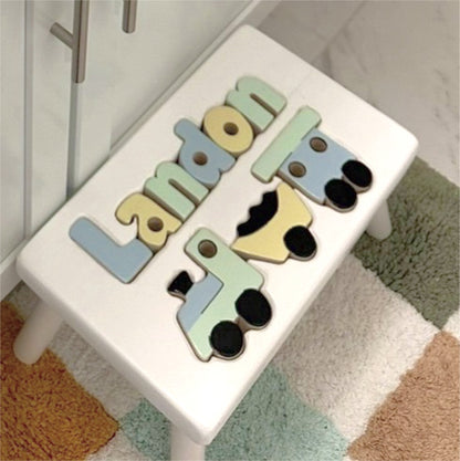 White Themed Name Puzzle Stool