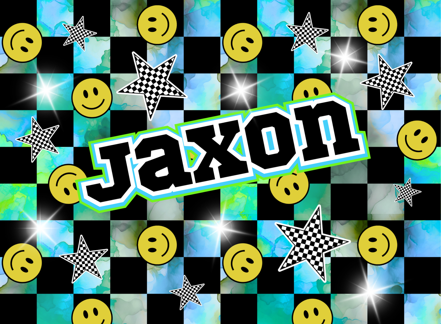 009- teal checkered smiles