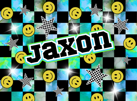 009- teal checkered smiles